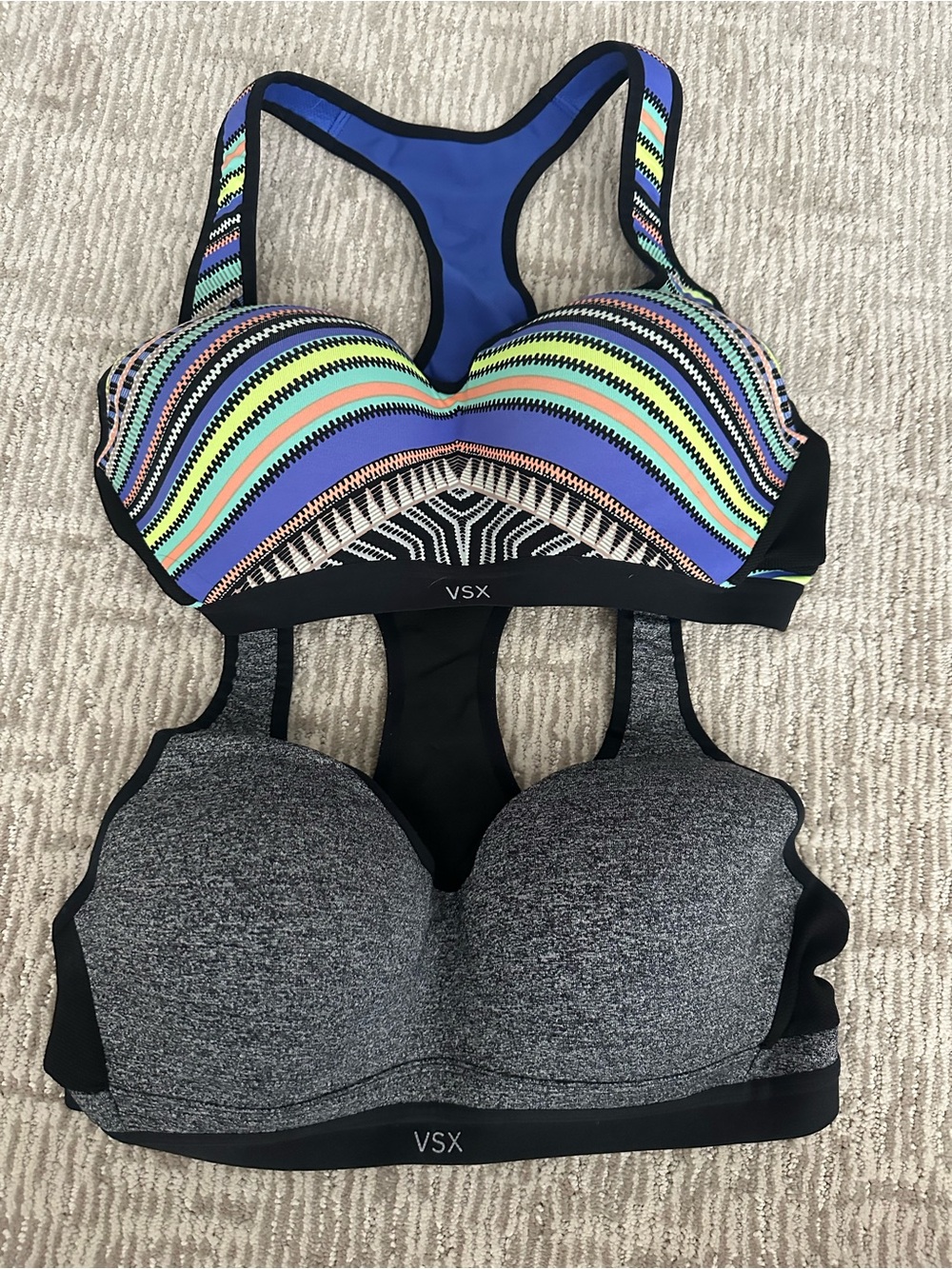 VSX Multicolor Pattern & Heather Gray Racerback Sports Bras